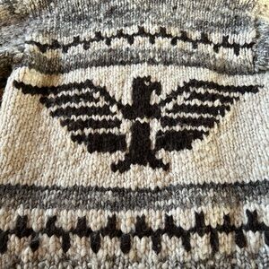 Unisex Classic Black and Gray Cowichan Sweater with Thunderbird Motif